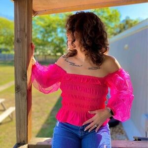 Women's Off-Shoulder Pink Top